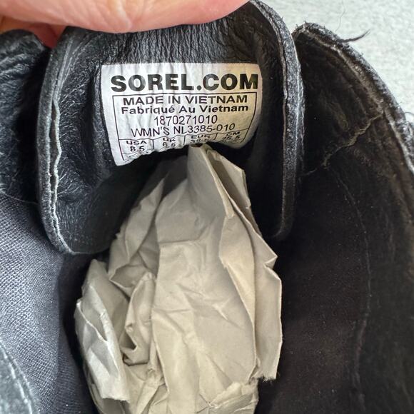 SOREL Cate Lace Women's Black Leather Waterproof D-ring Rain Booties Sz 8.5 - Picture 11 of 11